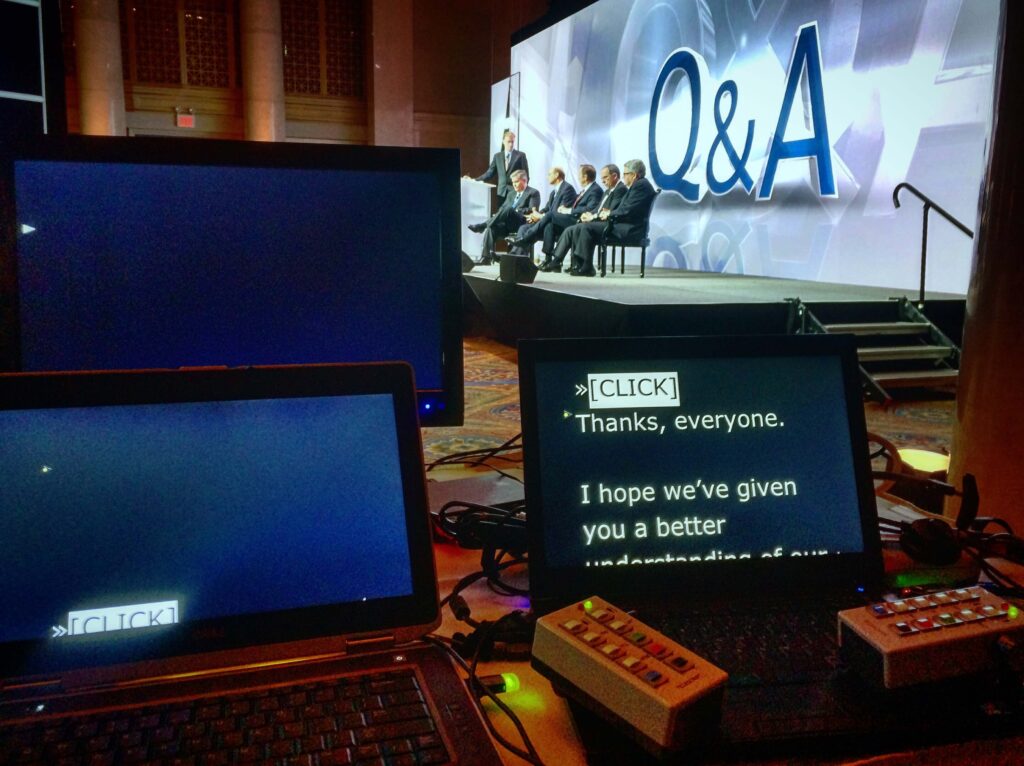 Image of a teleprompter computer screen in front of a TV set